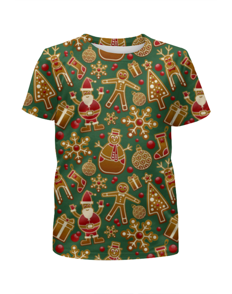 Заказать детскую футболку в Москве. Футболка с полной запечаткой для девочек Новогодняя  от T-shirt print  - готовые дизайны и нанесение принтов.