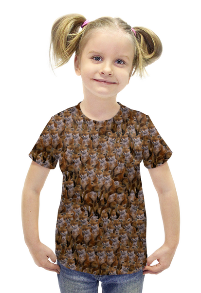 Заказать детскую футболку в Москве. Футболка с полной запечаткой для девочек Meme лиса от THE_NISE  - готовые дизайны и нанесение принтов.
