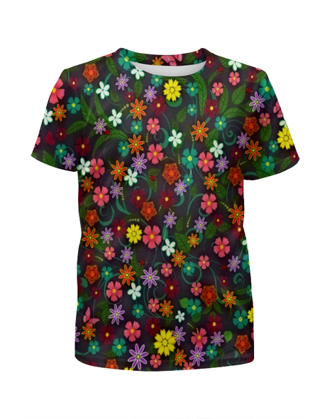 Заказать детскую футболку в Москве. Футболка с полной запечаткой для девочек Весенние цветы от THE_NISE  - готовые дизайны и нанесение принтов.