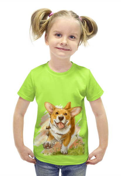 Заказать детскую футболку в Москве. Футболка с полной запечаткой для девочек Корги        от T-shirt print  - готовые дизайны и нанесение принтов.