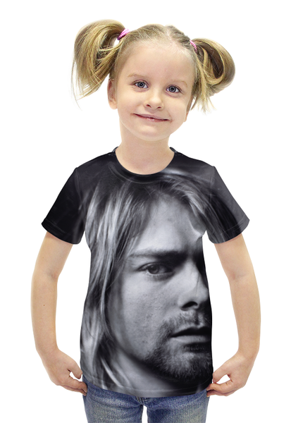 Заказать детскую футболку в Москве. Футболка с полной запечаткой для девочек Kurt Cobain от Jimmy Flash - готовые дизайны и нанесение принтов.