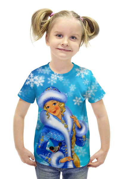 Заказать детскую футболку в Москве. Футболка с полной запечаткой для девочек Снегурочка от queen  - готовые дизайны и нанесение принтов.