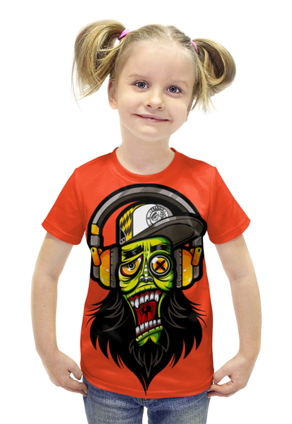 Заказать детскую футболку в Москве. Футболка с полной запечаткой для девочек Зомби меломан от Leichenwagen - готовые дизайны и нанесение принтов.