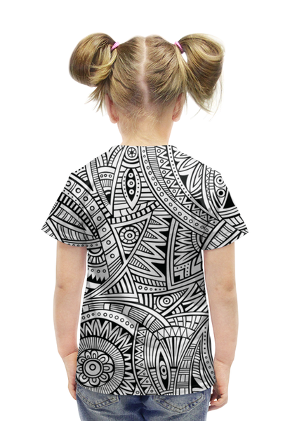 Заказать детскую футболку в Москве. Футболка с полной запечаткой для девочек черно-белый узор от THE_NISE  - готовые дизайны и нанесение принтов.