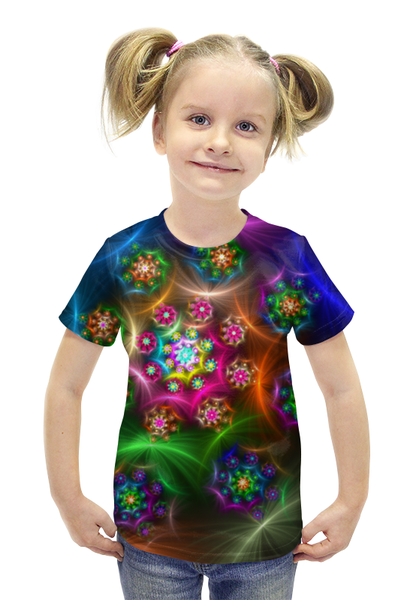 Заказать детскую футболку в Москве. Футболка с полной запечаткой для девочек Красочная абстракция от Leichenwagen - готовые дизайны и нанесение принтов.