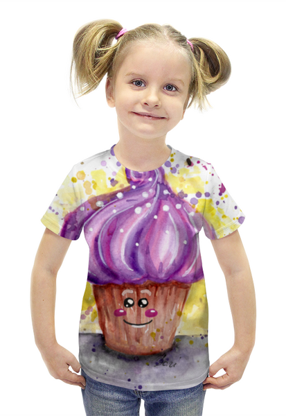 Заказать детскую футболку в Москве. Футболка с полной запечаткой для девочек Сладкий кексик от d_ari.design@mail.ru - готовые дизайны и нанесение принтов.
