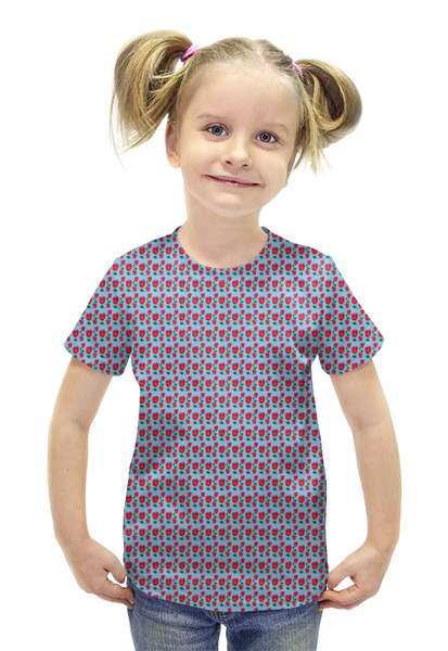 Заказать детскую футболку в Москве. Футболка с полной запечаткой для девочек Розы на голубом фоне от Лана  - готовые дизайны и нанесение принтов.