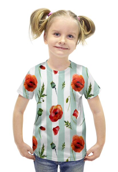 Заказать детскую футболку в Москве. Футболка с полной запечаткой для девочек узор маков  от THE_NISE  - готовые дизайны и нанесение принтов.