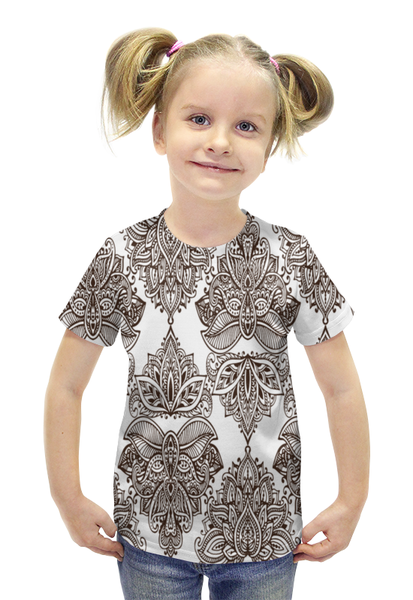 Заказать детскую футболку в Москве. Футболка с полной запечаткой для девочек Черно-белые узоры от THE_NISE  - готовые дизайны и нанесение принтов.