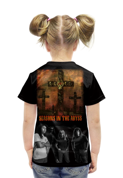 Заказать детскую футболку в Москве. Футболка с полной запечаткой для девочек Slayer Season In The Abyss 1990 от Илья - готовые дизайны и нанесение принтов.