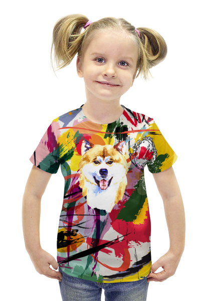 Заказать детскую футболку в Москве. Футболка с полной запечаткой для девочек  Собачка  от THE_NISE  - готовые дизайны и нанесение принтов.