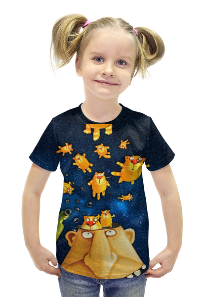 Заказать детскую футболку в Москве. Футболка с полной запечаткой для девочек Мысли о котах от Curipopik - готовые дизайны и нанесение принтов.