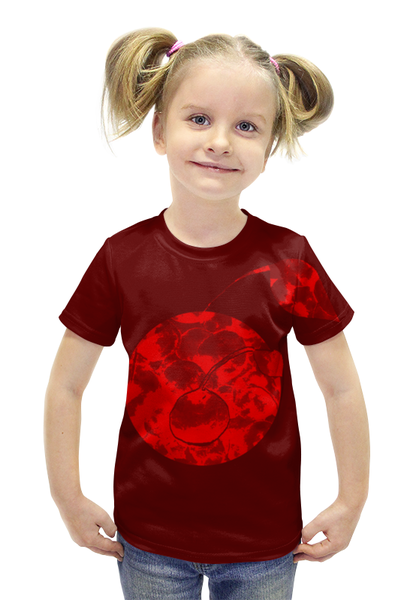Заказать детскую футболку в Москве. Футболка с полной запечаткой для девочек Вишенки от Anna Lomachenko - готовые дизайны и нанесение принтов.