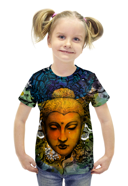 Заказать детскую футболку в Москве. Футболка с полной запечаткой для девочек Будда от Jimmy Flash - готовые дизайны и нанесение принтов.