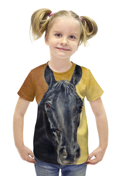 Заказать детскую футболку в Москве. Футболка с полной запечаткой для девочек Портрет лошади от Iya Akimova - готовые дизайны и нанесение принтов.