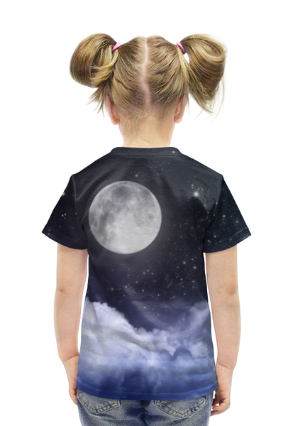 Заказать детскую футболку в Москве. Футболка с полной запечаткой для девочек Ночь и луна от weeert - готовые дизайны и нанесение принтов.