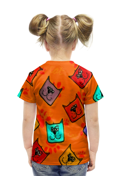Заказать детскую футболку в Москве. Футболка с полной запечаткой для девочек котики от THE_NISE  - готовые дизайны и нанесение принтов.