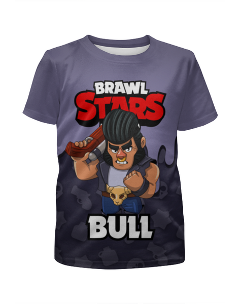 Заказать детскую футболку в Москве. Футболка с полной запечаткой для девочек BRAWL STARS BULL от geekbox - готовые дизайны и нанесение принтов.