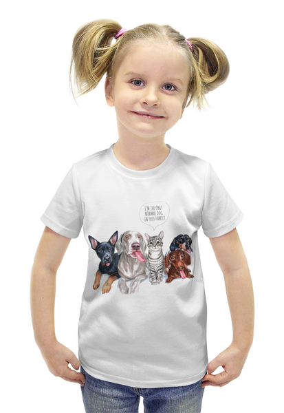 Заказать детскую футболку в Москве. Футболка с полной запечаткой для девочек Животные Коты Собаки от MariYang  - готовые дизайны и нанесение принтов.