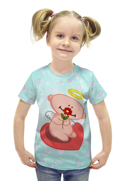 Заказать детскую футболку в Москве. Футболка с полной запечаткой для девочек Влюбленный ангелок с сердцем от Ordwen - готовые дизайны и нанесение принтов.