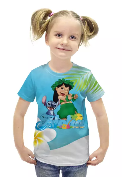 Заказать детскую футболку в Москве. Футболка с полной запечаткой для девочек Aloha от Red Cardinal - готовые дизайны и нанесение принтов.