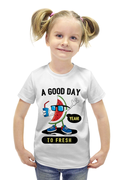 Заказать детскую футболку в Москве. Футболка с полной запечаткой для девочек Арбуз в очках от hideo_kojima - готовые дизайны и нанесение принтов.