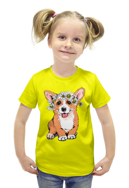 Заказать детскую футболку в Москве. Футболка с полной запечаткой для девочек Корги   от T-shirt print  - готовые дизайны и нанесение принтов.