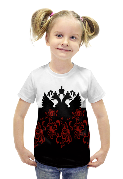 Заказать детскую футболку в Москве. Футболка с полной запечаткой для девочек Цветы и герб от THE_NISE  - готовые дизайны и нанесение принтов.