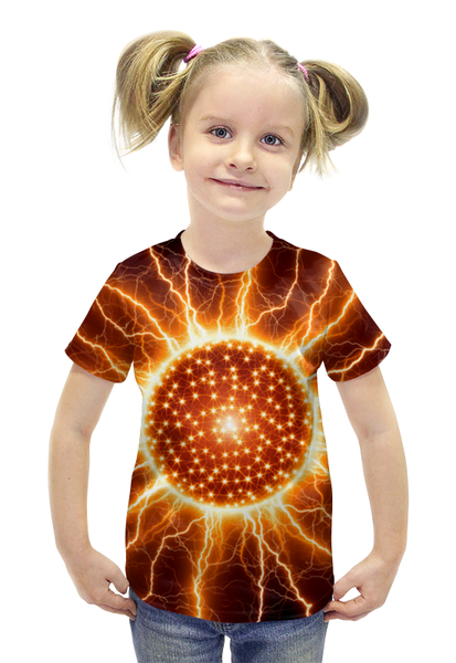 Заказать детскую футболку в Москве. Футболка с полной запечаткой для девочек Шар с молниями от queen  - готовые дизайны и нанесение принтов.