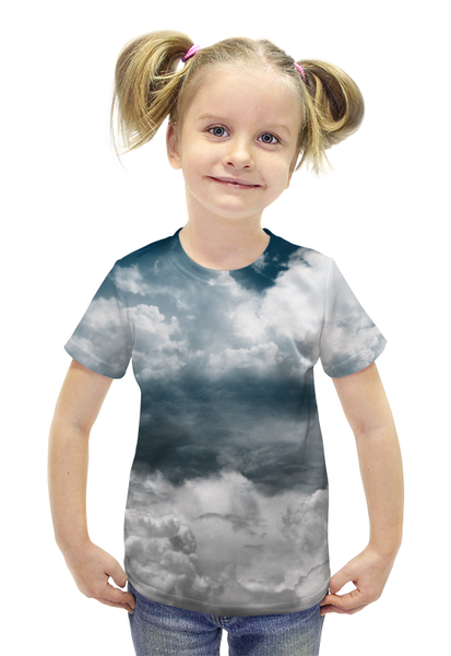 Заказать детскую футболку в Москве. Футболка с полной запечаткой для девочек Облака от fattanirvana - готовые дизайны и нанесение принтов.
