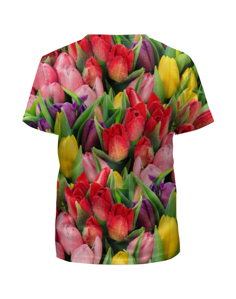 Заказать детскую футболку в Москве. Футболка с полной запечаткой для девочек тюльпаны от THE_NISE  - готовые дизайны и нанесение принтов.