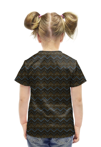 Заказать детскую футболку в Москве. Футболка с полной запечаткой для девочек Трайбл дизайн коричневый от eszadesign - готовые дизайны и нанесение принтов.