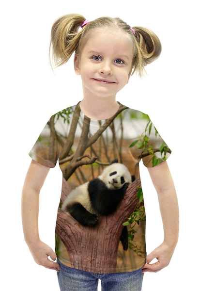 Заказать детскую футболку в Москве. Футболка с полной запечаткой для девочек Панда от Violet - готовые дизайны и нанесение принтов.