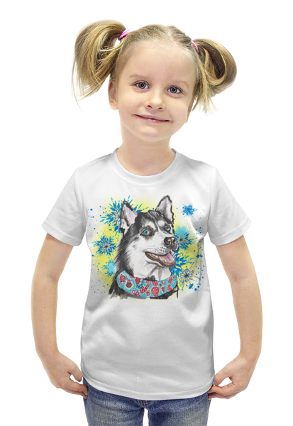 Заказать детскую футболку в Москве. Футболка с полной запечаткой для девочек хаски от anna_s_2011@bk.ru - готовые дизайны и нанесение принтов.