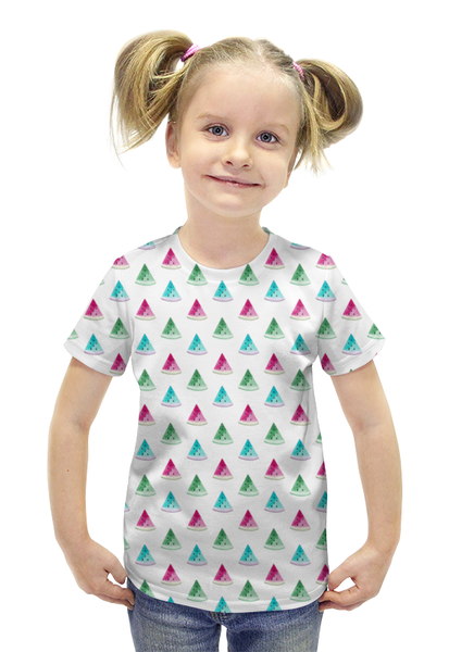Заказать детскую футболку в Москве. Футболка с полной запечаткой для девочек арбуз от THE_NISE  - готовые дизайны и нанесение принтов.