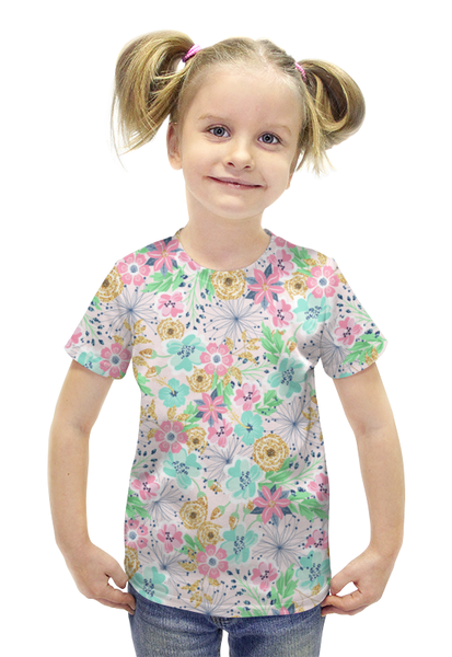 Заказать детскую футболку в Москве. Футболка с полной запечаткой для девочек цветы от THE_NISE  - готовые дизайны и нанесение принтов.