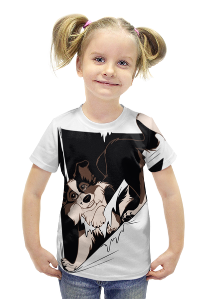 Заказать детскую футболку в Москве. Футболка с полной запечаткой для девочек собака ( dog ) от hideo_kojima - готовые дизайны и нанесение принтов.