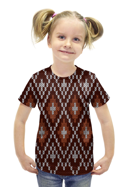 Заказать детскую футболку в Москве. Футболка с полной запечаткой для девочек Коричневый узор от THE_NISE  - готовые дизайны и нанесение принтов.