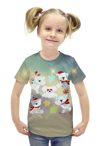 Заказать детскую футболку в Москве. Футболка с полной запечаткой для девочек Рождество от T-shirt print  - готовые дизайны и нанесение принтов.