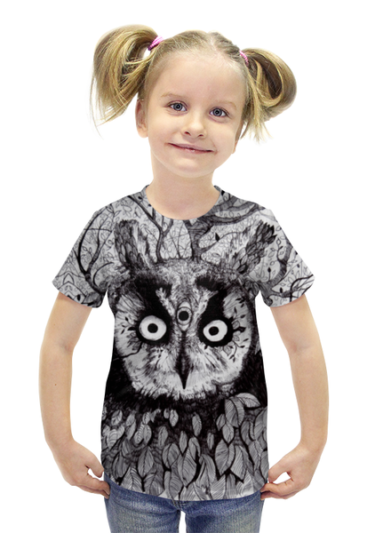 Заказать детскую футболку в Москве. Футболка с полной запечаткой для девочек "Сова" от Максим Кашин - готовые дизайны и нанесение принтов.