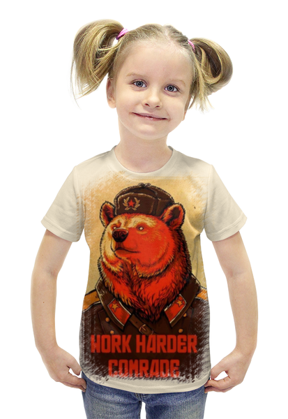 Заказать детскую футболку в Москве. Футболка с полной запечаткой для девочек Comrade Bear от Leichenwagen - готовые дизайны и нанесение принтов.