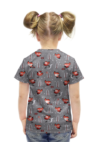Заказать детскую футболку в Москве. Футболка с полной запечаткой для девочек НОВОГОДНИЕ ПТИЧКИ от ELENA ZHARINOVA - готовые дизайны и нанесение принтов.