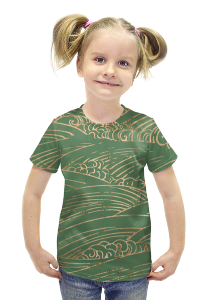 Заказать детскую футболку в Москве. Футболка с полной запечаткой для девочек Золотой узор от THE_NISE  - готовые дизайны и нанесение принтов.