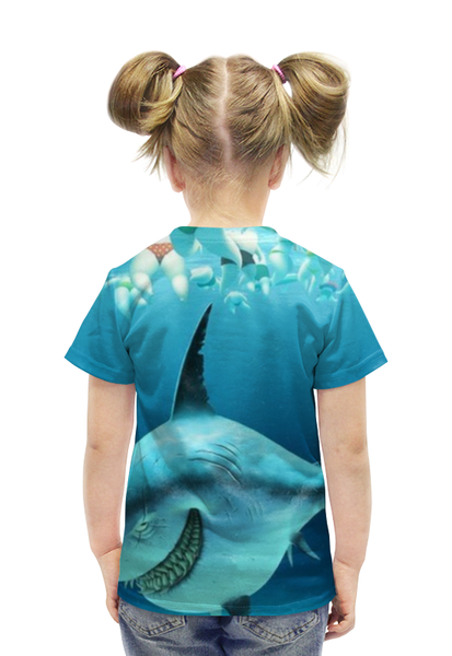 Заказать детскую футболку в Москве. Футболка с полной запечаткой для девочек Акула от Dover - готовые дизайны и нанесение принтов.