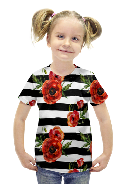 Заказать детскую футболку в Москве. Футболка с полной запечаткой для девочек узор маков  от THE_NISE  - готовые дизайны и нанесение принтов.