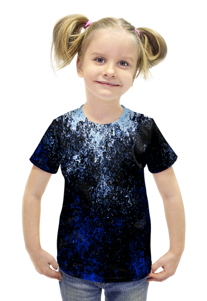Заказать детскую футболку в Москве. Футболка с полной запечаткой для девочек Черно-синие брызги от THE_NISE  - готовые дизайны и нанесение принтов.