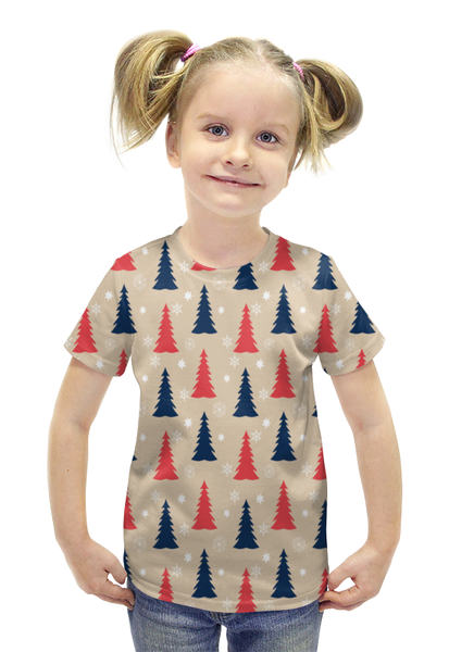 Заказать детскую футболку в Москве. Футболка с полной запечаткой для девочек Елочки от THE_NISE  - готовые дизайны и нанесение принтов.