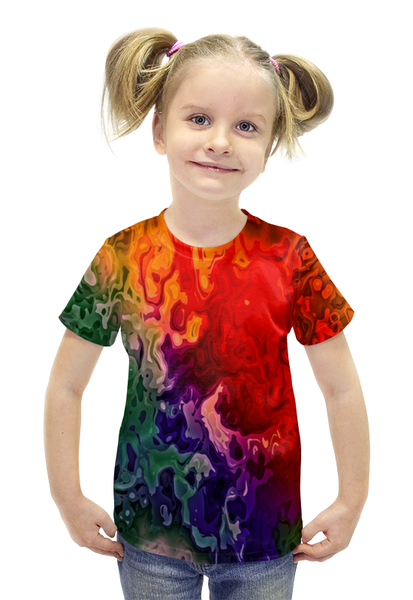 Заказать детскую футболку в Москве. Футболка с полной запечаткой для девочек Цветные краски от THE_NISE  - готовые дизайны и нанесение принтов.