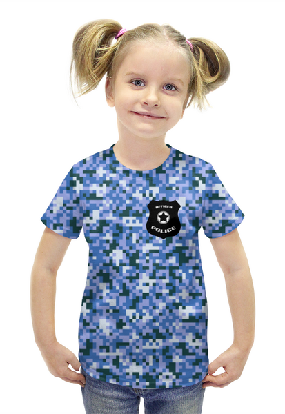 Заказать детскую футболку в Москве. Футболка с полной запечаткой для девочек Полиция от ZVER  - готовые дизайны и нанесение принтов.