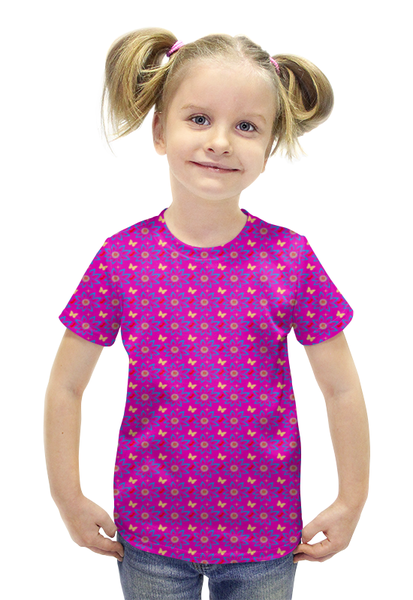 Заказать детскую футболку в Москве. Футболка с полной запечаткой для девочек Цветы и бабочки от Лана  - готовые дизайны и нанесение принтов.